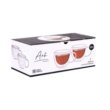 COFFRET 2 TASSES VERRE DOUBLE PAROI DEJEUNER 38 cl – Image 2
