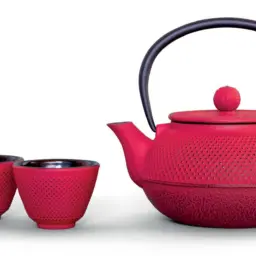 ENSEMBLE THEIERE AVEC 4 TASSES - ROUGE