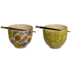 SET 2 BOLS A RAMEN AVEC BAGUETTES - FLEURETTES VERTES